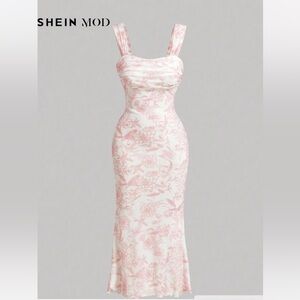 Pink and White Floral Midi Dress